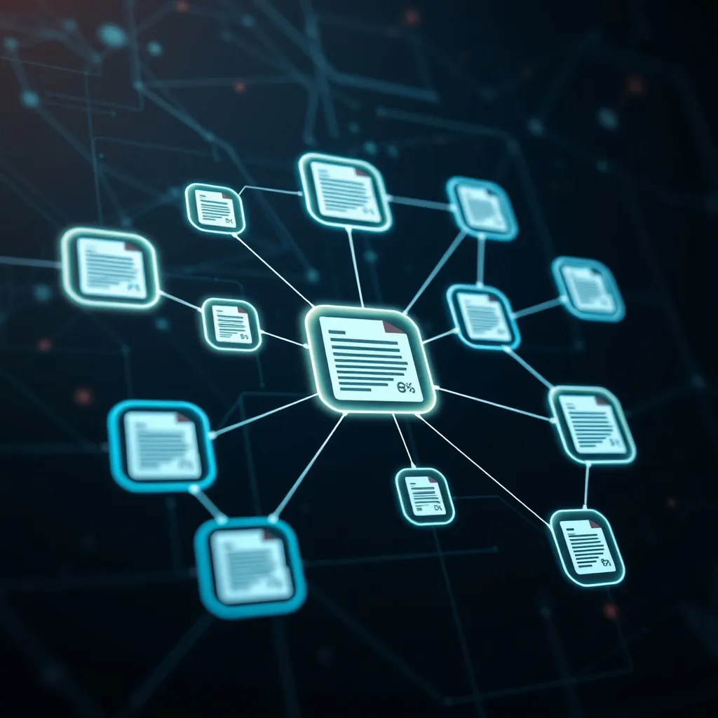 A high-tech digital interface showing legal document nodes c