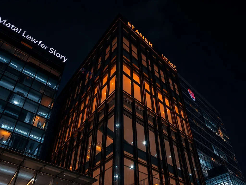 A high-contrast architectural photo of a modern glass and st